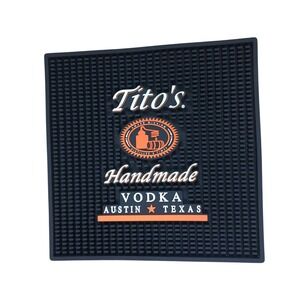 Tito's Handmade Vodka Bar Spill Mat 12x12 Black Orange Square Rubber